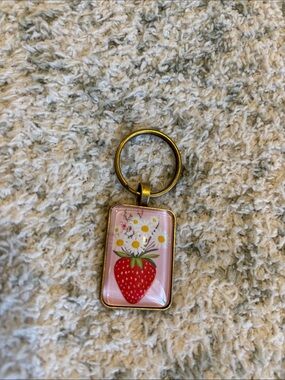 Pink Strawberry & Daisies Keychain or Bag Charm NWT 2.5x1”